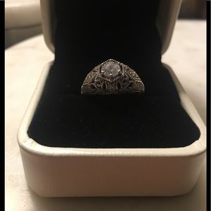 Art deco style sterling silver and cz ring